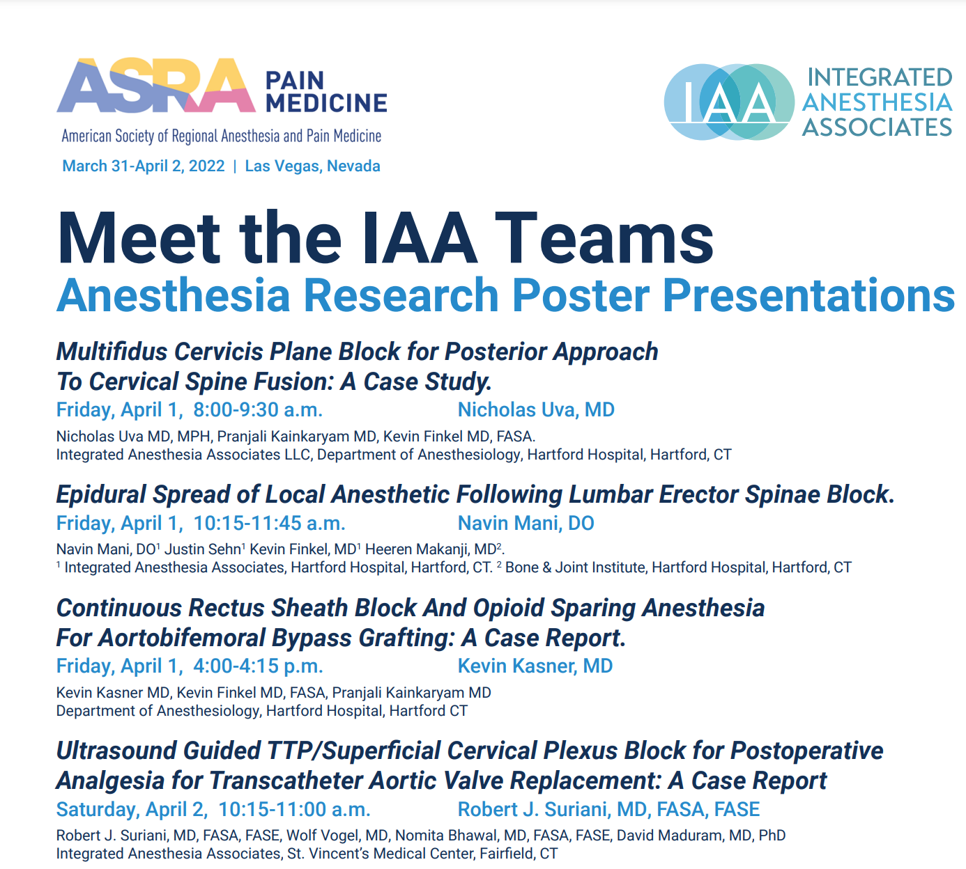 IAA Researchers to Present at ASRA Spring 2022, Caesar's Palace, Las