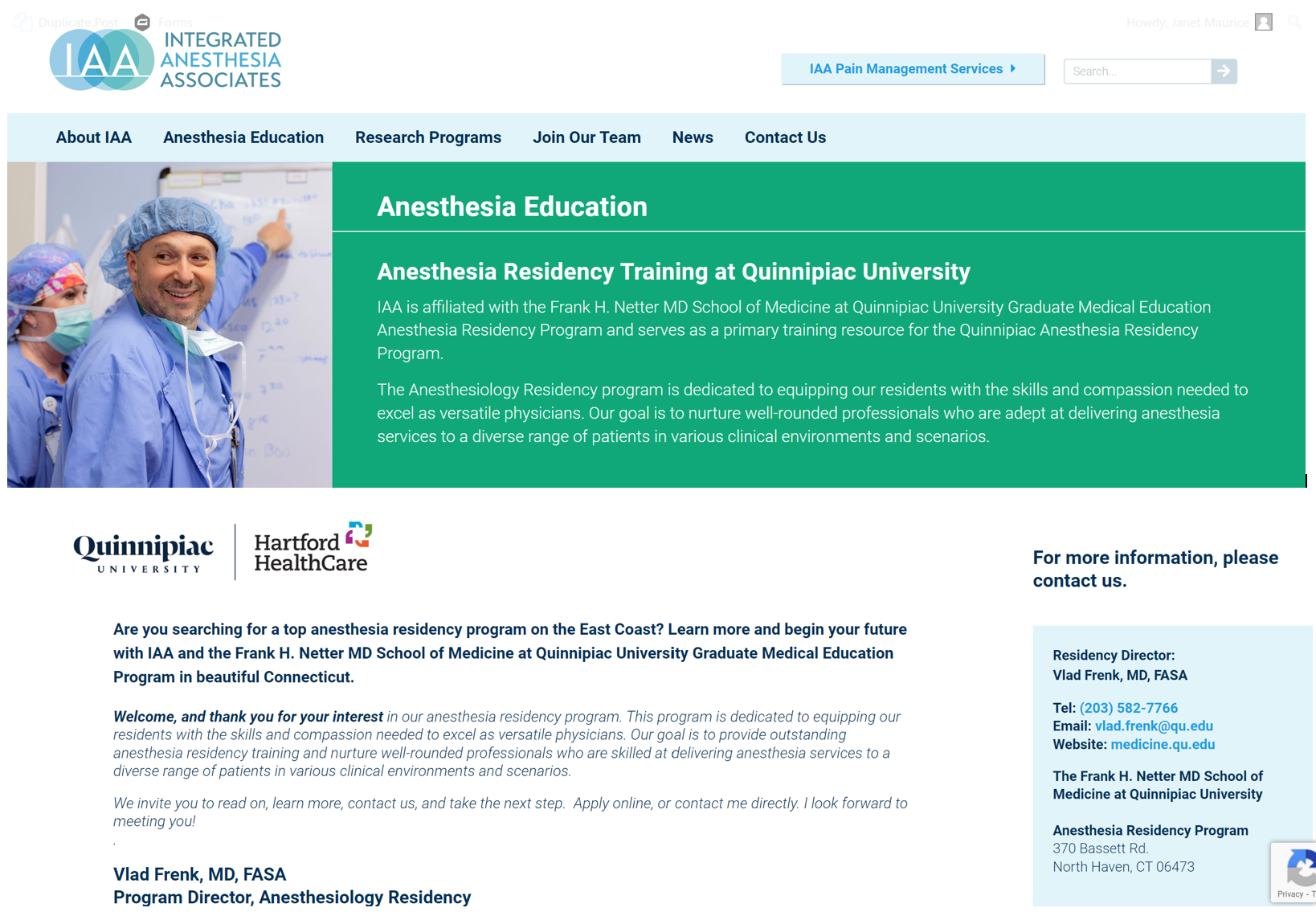 Residency Training at Quinnipiac University Integrated Anesthesia Associates